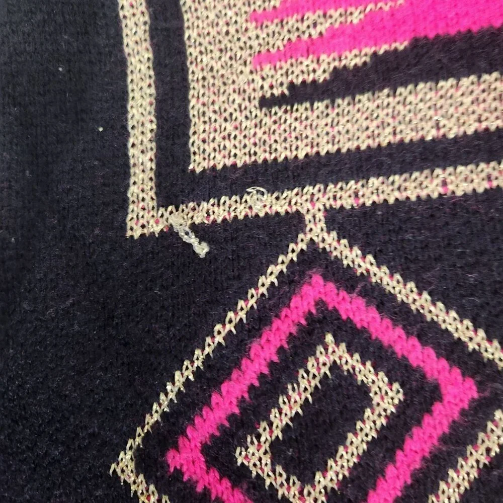 Forever 21 Sweater Womens Geometric Aztec Print Navy Pink Beige S/M Cottagecore